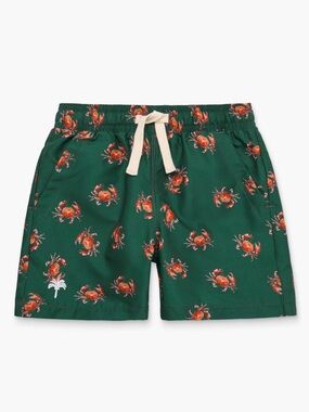 OAS Green Swim Shorts with Red Crab Print
